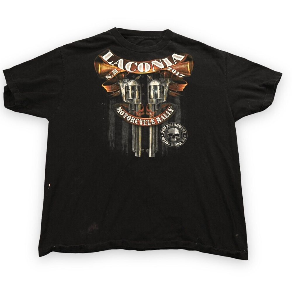 Laconia Motorcycle Week Shirt Men 43" Large‎ Black Gun 2nd amendment Skull